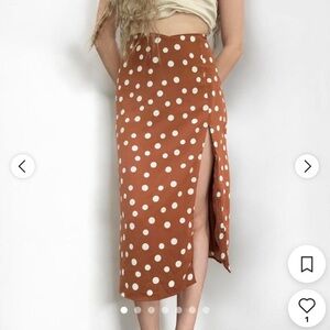 Abercrombie & Fitch Rust Midi Skirt with White Polka Dots